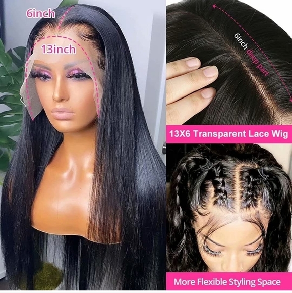 180 Density HD Transparent Lace Front Wigs Human Hair Silky Straight 13x6 - Picture 4 of 4